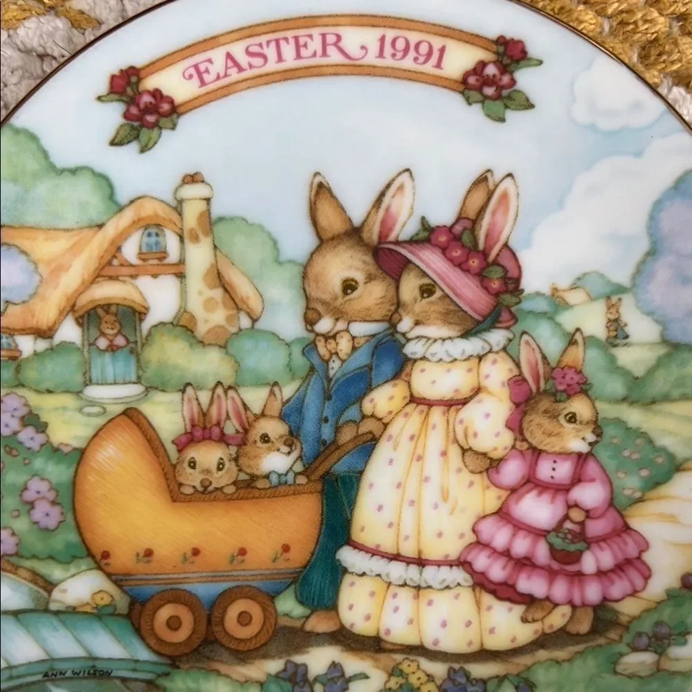 Avon Easter Collectible Plates Set 1991 1992 1993 Bunny Porcelain 22K Gold Trim